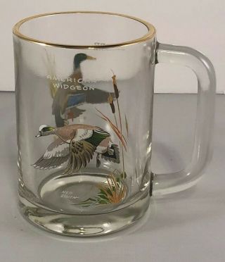 Vintage Ned Smith Mug Mallard Duck And American Widgeon D Handle - Gold Rim Mug