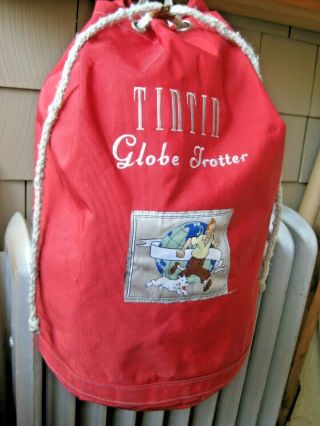 Tintin Globe Trotter Red Backpack Knapsack Drawstring Snowy Herge World Traveler