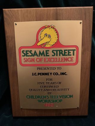 Rare Ctw Sesame Street 1980 Award To Jc Penney Corp Sign Of Excellence