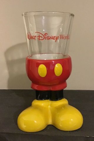 Walt Disney World Mickey Mouse Glass With Ceramic Pants 2 Oz.  Shot Glass