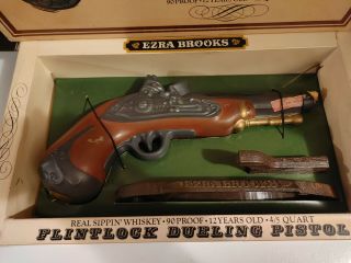 Ezra Brooks Whiskey Flintlock Dueling Pistol Decanter & Letter