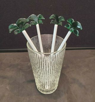 Vintage Hand Blown Art Glass Leaf Tree Swizzle Stir Sticks Set Of 4 Art Deco 7 "