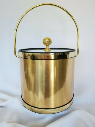 Vintage Mid Century Kraftware Ice Bucket Gold Black Trim Brass Handle