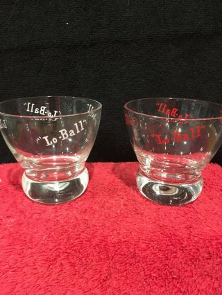 2 Lo - Ball Whiskey Cocktail Glasses Eva Zeisel Prestige Set Red And White Clear