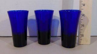 Collectable 3 Cobalt Deep Blue Shot Glasses 3.  5 " Tall Fluted
