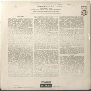 UK RCA SB 6768 1st ed.  Perlman,  Tchaikovsky violin concerto,  Leinsdorf,  BSO 3
