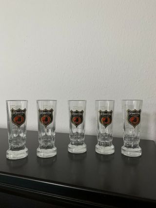 Schwartzhog Shot Glasses German Medieval Herbal Liquer Clear With Logo Set Of 5