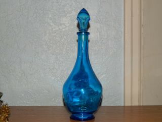 Vintage Medium Blue Genie Bottle Decanter With Stopper,  Bubble Bath,  Oil.