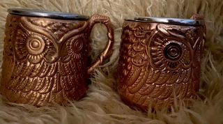 Pier 1 Imports Owl Moscow Mule Mug (2) Stainless Steel Copper Finish
