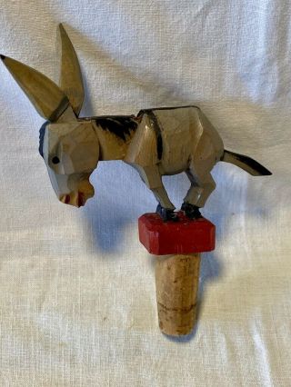 Vintage Hand Carved Wooden Mechanical Donkey Bottle Cork Topper.  5