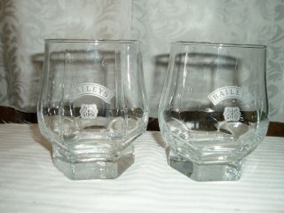 Vtg Set Of 2 Baileys Bristol Cream Glasses,  Wide Bottom 4 " Tall,  6 Sided Bottom