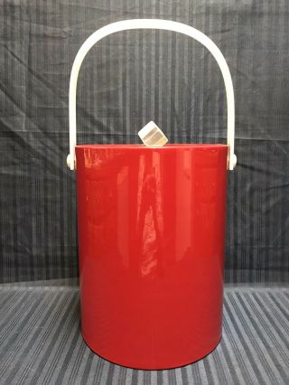 Vintage Elegance By Kraftware Ice Bucket Mid Century Modern Red And White