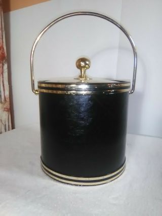 Vintage - Kraftware - Ice Bucket - Faux Woodgrain With Gold Tone