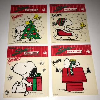 4 Vintage Snoopy Christmas Window Clings Static Stick Ons By Dankin 1987