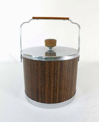 Vintage Wood And Chrome Ice Bucket - Atapco Mid Century Modern