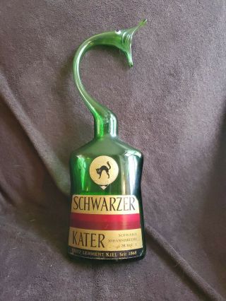Vintage Art Deco Glass Bar Liquor Bottle Schwarzer Kater