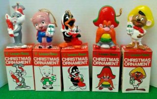 5 Vintage Looney Tunes Ornaments 1977 Porky Daffy Bugs Speedy Yosemite Nib