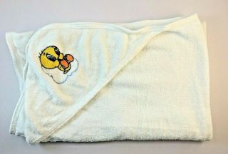 Vintage 1997 Baby Looney Tunes Tweety Bird White Bath Towel Hooded Infant Cotton