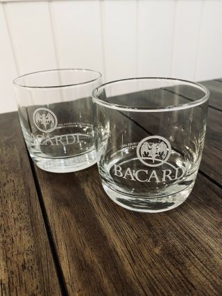 Bacardi Rum Etched Bat Rock Glasses - Set Of 2 - Breweriana/barware