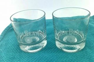 Set Of 2 Jim Beam Bourbon Rocks Glasses With Golf Ball Impression In Base