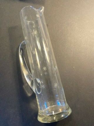 Martini Pitcher,  Etched Stars,  Clear Glass.  13 " Tall