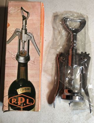 Vintage Double Lever With Cap Lifter Corkscrew Bottle Opener Made In Italy