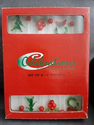 Vintage Celebrations " Christmas " Set Of 6 - 8 " Stirrers/swizzle Sticks Nib