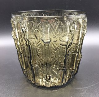 Vtg Mcm 1960’s Bamboo Textured Olive Green Glass Ice Bucket - Wine Chiller - Barware