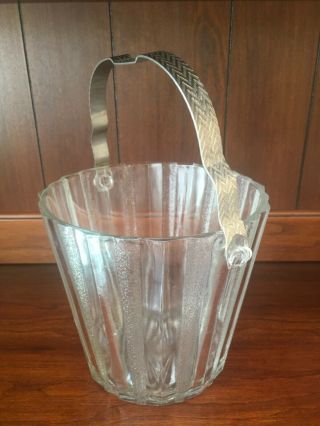 Vintage 5 1/4 " Clear Glass Ice Bucket With Handle