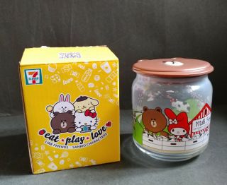 Hk 7 - 11 Line Friends X Sanrio Brown Bear My Melody Joy Joy Jar Glass Container
