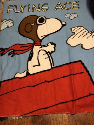 Vintage 45”x45” Peanuts Snoopy Flying Ace Polyester Blanket
