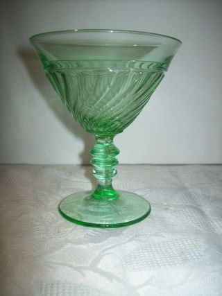 Vintage Green Glass Martini Or Champagne Glass With A Band And A Swirl