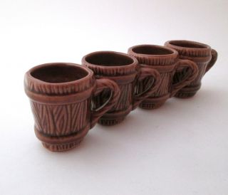 Ceramic Shot Glass Set Of 4 Mini Beer Mug Tankard Brown Pottery Vintage Gift