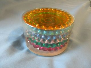 6 Vintage Plastic Colorful Jewel Tone Party 3.  5 " Drink Coasters W Holder