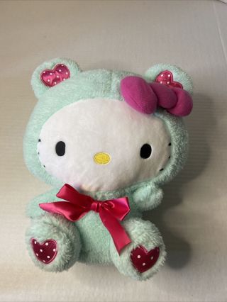 Sanrio Hello Kitty Teal Green Pink Bear Suit Stuff Plush Plushie Bow Hearts