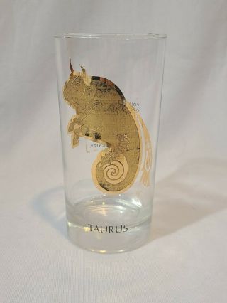 Vintage Zodiac Drinking Glass Tumbler W/ Gold Astrology Sign Taurus