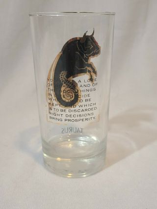 Vintage Zodiac Drinking Glass Tumbler w/ Gold Astrology Sign Taurus 3