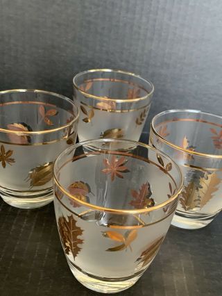 Set Of 4 Vintage Libbey Gold Leaf Frosted 8 Oz Old Fashioned Rocks Glasses Vguc