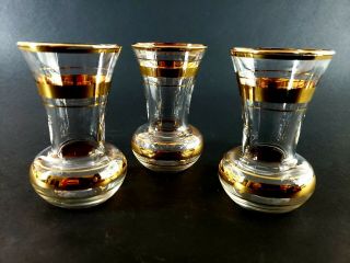 Vintage Cordial Glass Gold Rimmed Set Of 3 Hand Blown