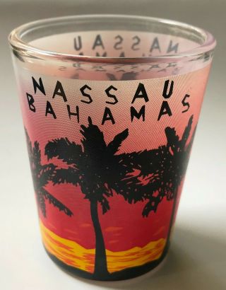 Nassau Bahamas Shot Glass Palm Trees Sunset Travel Souvenir Collectible Gift