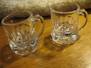 2 Vintage Clear Federal Glass Mini Mug Shot Glasses With Handle 2” Height