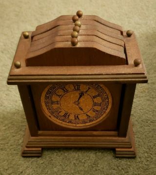 Vintage Wood Coaster Set Of 6 Mantel Clock Face Dark Brown Mid Century Modern
