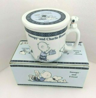 Rm.  Peanuts Snoopy And Charlie Brown Coffee Cup Mug With Lid