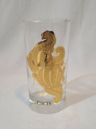 Vintage Zodiac Drinking Glass Tumbler W/ Gold Astrology Sign Pisces