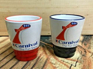 2 Carnival The Fun Ships Round Short Shot Glass 1 Red And 1 Blue