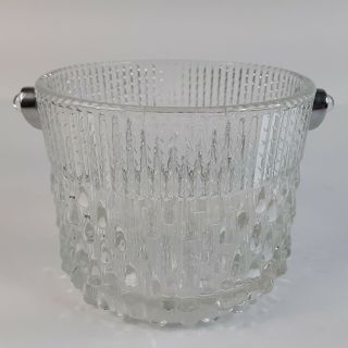 Vintage Teleflora France glass ICE bucket with silver plated handle drip pattern 3