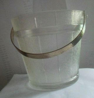 Vintage Anchor Hocking Glass Ice Bucket With Handle Wooden Furkin Design