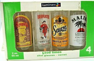 Luminarc Boxed Set Of 4 2 Oz Shot Glasses - Kahlua,  Rum,  Gin,  Tequila