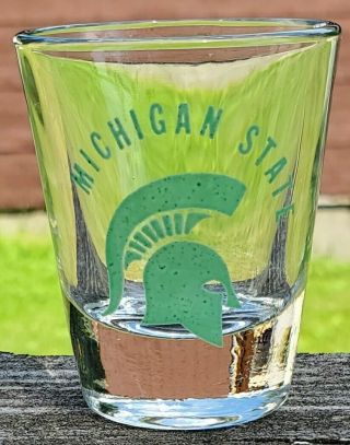 Vintage Msu Michigan State University Shot Glass Spartans Sparty Go Green