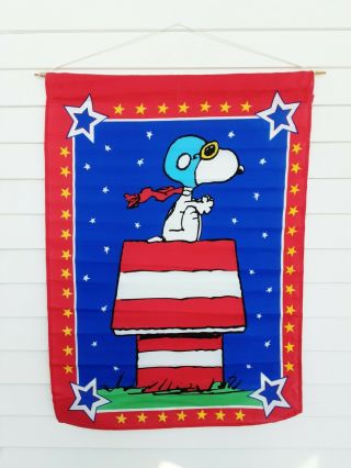 Vintage Snoopy Peanuts Decorative Flag " The Flying Ace " 29.  5x41.  5 Euc